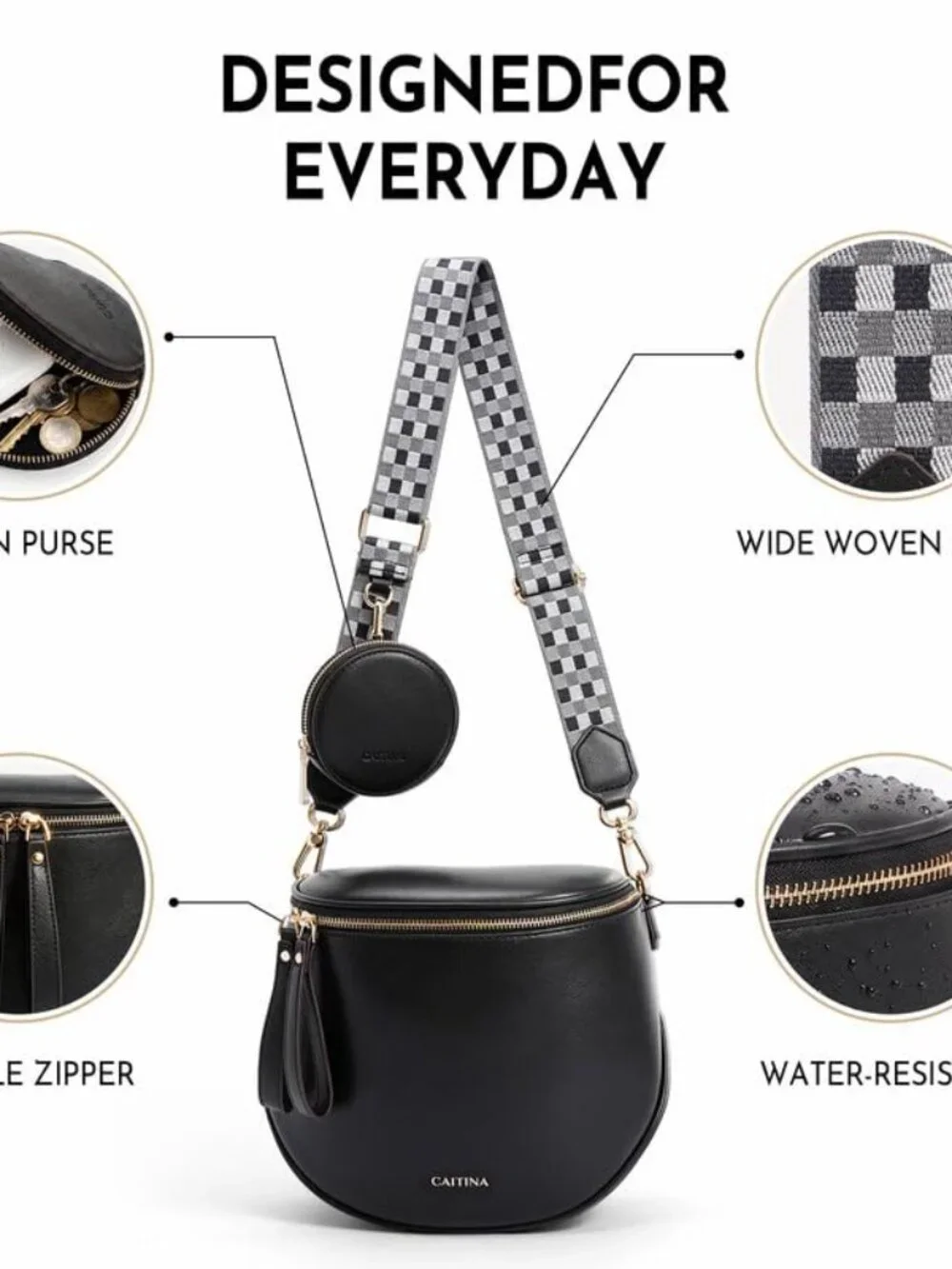 Large Crossbody Bags for Women Vegan Leather Wide Strap Fanny Pack with Earbuds